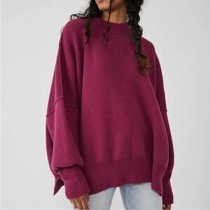 Free People Magenta Crew Neck Sweater